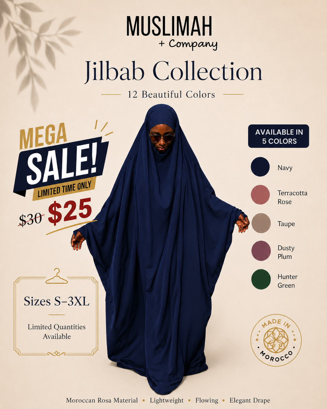 Najiyyah Sleeve Style Moroccan Rosa jilbab sale in five colors